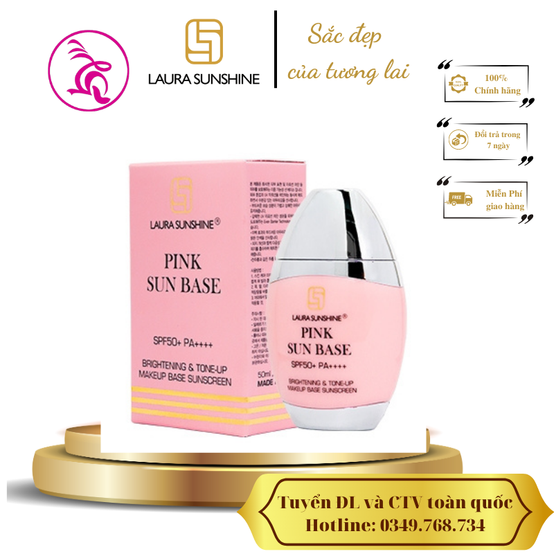 Kem Chống Nắng kiêm Kem lót Nâng tone da Laura Sunshine Pink Sun Base Spf 50+ Pa++++ Chống nắng hồng Nhật Kim Anh 50ml