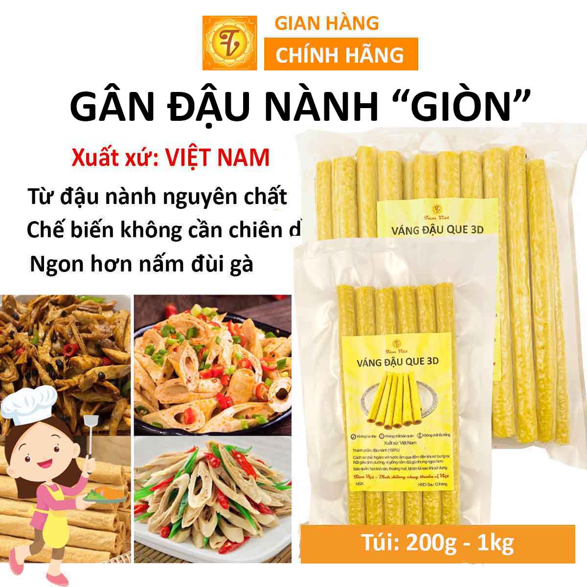 Gân đậu nành giòn, váng đậu ống, phù trúc que, váng đậu que, tàu hũ ky ống cao cấp, chay Tâm Việt