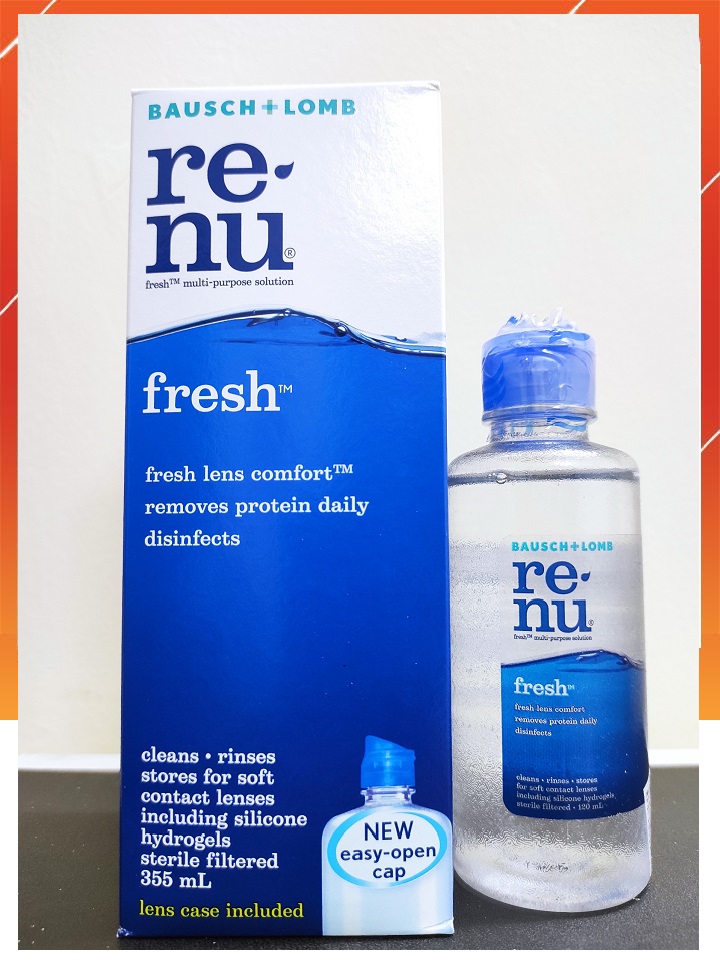 RENU dung dịch ngâm tráng tẩy rửa và bảo quản kính áp tròng Mỹ - Renu 120/355ml (Date Mới 2025) (kèm theo lens case-lens case included)