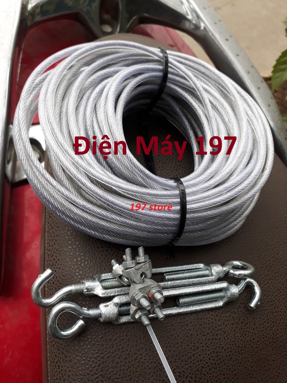 50m dây cáp bọc nhựa 4mm ( kèm 4 khóa cáp và 2 tăng đơ)