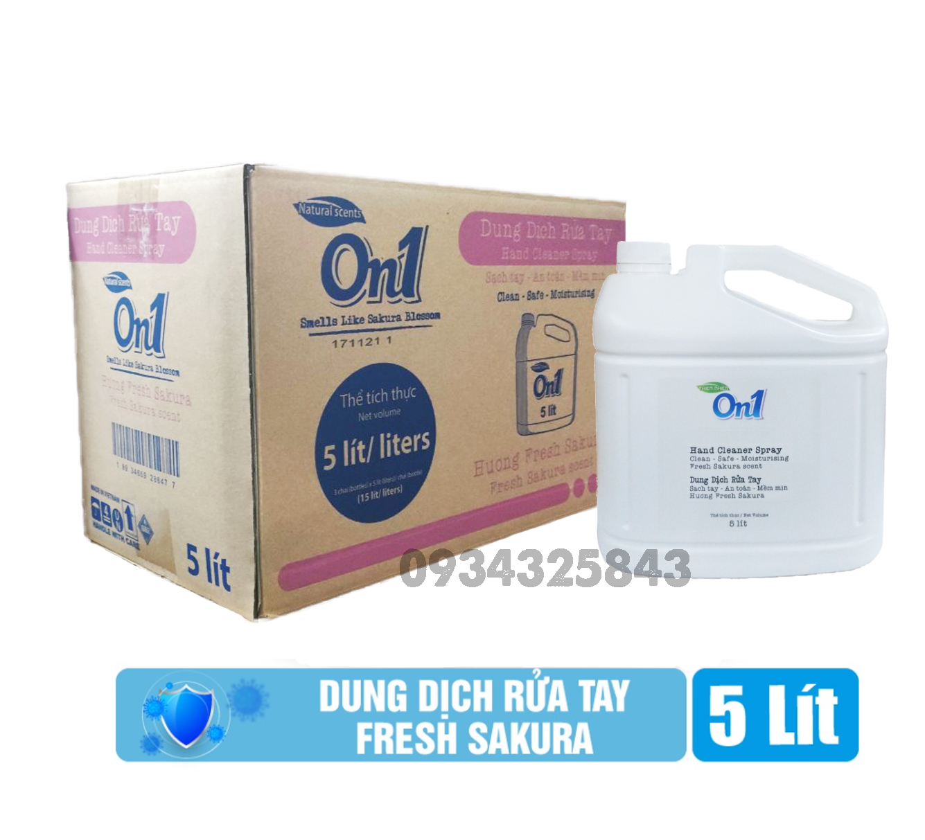 [GIAO HỎA TỐC] Thùng 3 can dung dịch sát khuẩn On1 5 lít hương Fresh Sakura - dạng lỏng bỏ bình xịt