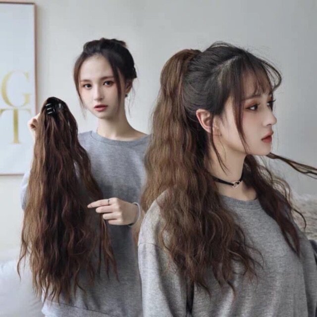 Tóc giả cột ngoặm lượn sóng nhuyễn 45cm tgn-015 | tóc giả wina