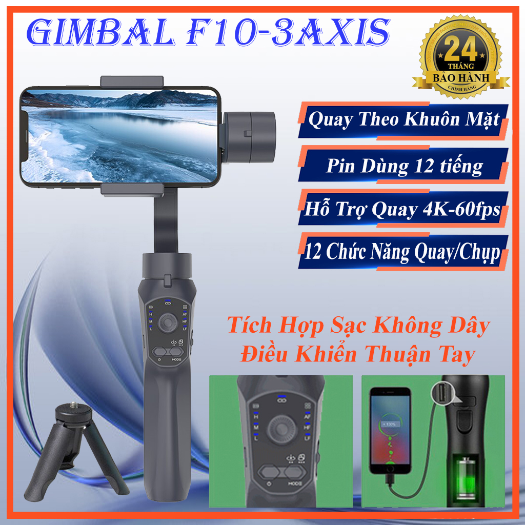 Gimbal Chống Rung Điện Thoại F10 Trục Cân Bằng Cực Ổn Định Pin Khủng Sạc Không Dây Xoay 360 Chụp Cử Chỉ Zoom