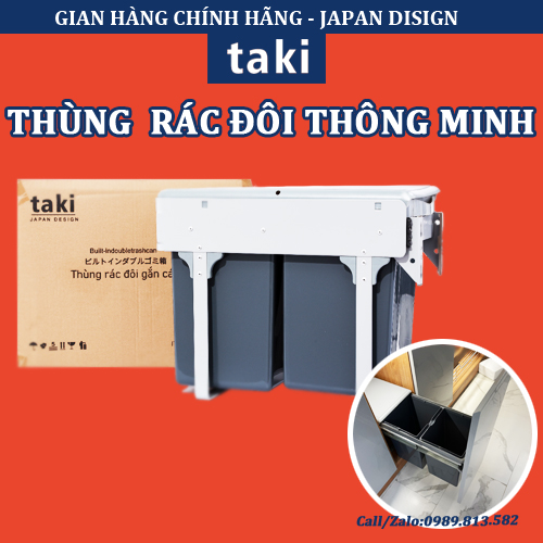 Thùng rác 2 ngăn âm tủ khoang 20l taki, thùng rác gắn cánh âm tủ chính hãng- bảo hành vĩnh viễn - có thợ lắp đặt