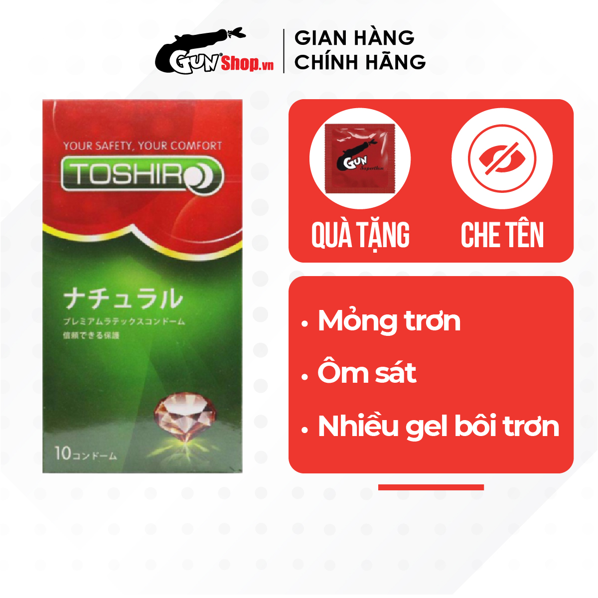 Bao cao su Toshiro Trơn mỏng trơn - Hộp 10 cái | GUNSHOP VIỆT NAM