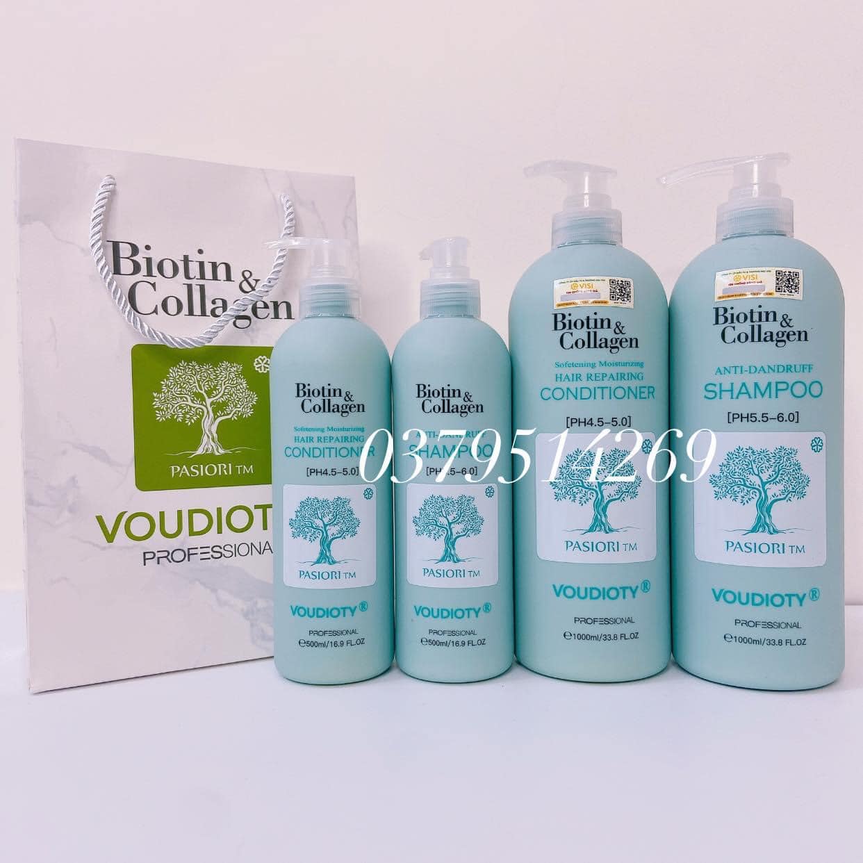 Cặp Dầu Gội Xả Biotin Collagen Xanh Dương 500ml-1000ml | Trị gàu & nấm da đầu, suôn mượt | Hàng Chính Hãng