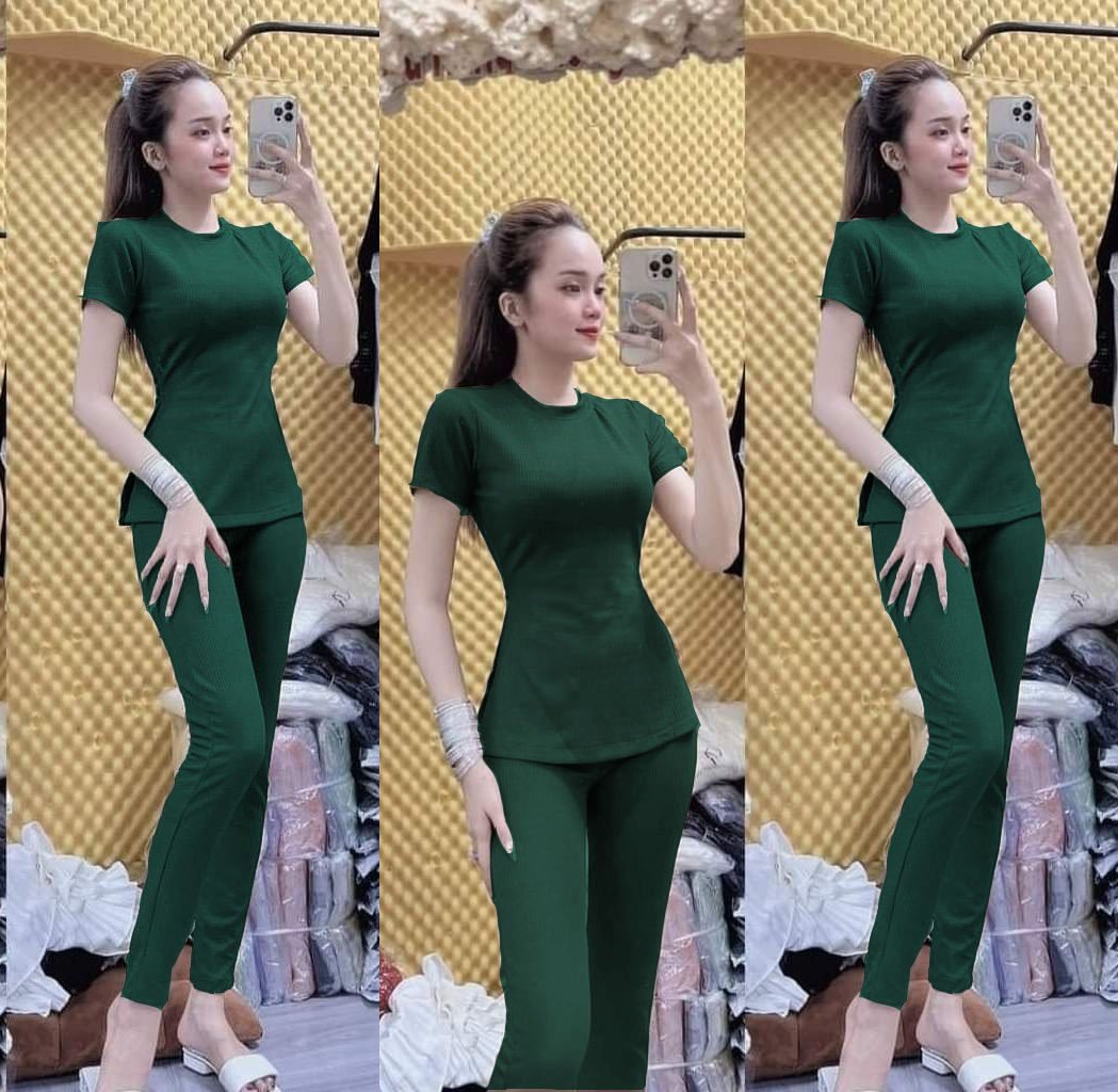 Set bộ nữ mặc nhà chất liệu thun gân