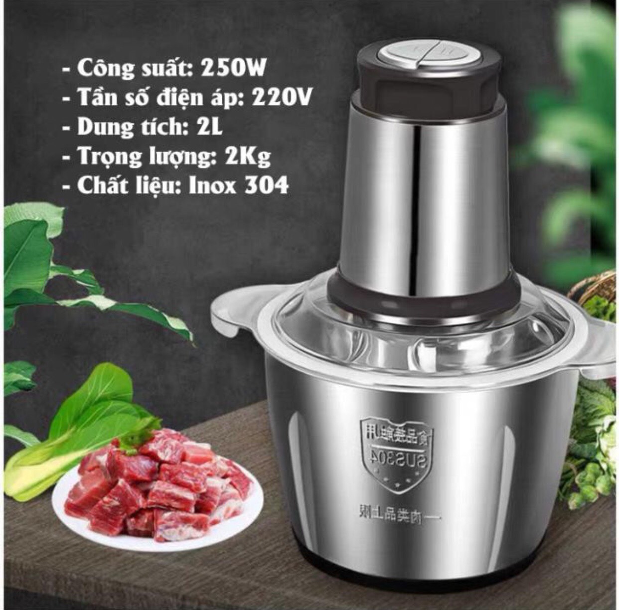 Máy xay thịt - cối xay thịt inox đa năng kitchen expert 2l. xay tất cả các loại thịt, rau, củ quả, gia vị
