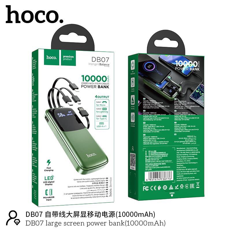 Sạc Dự Phòng 10000mah Hoco DB07 Tích Hợp 3 Cáp Sạc Micro/Lightning/Type-C - Bảo Hành 12 Tháng