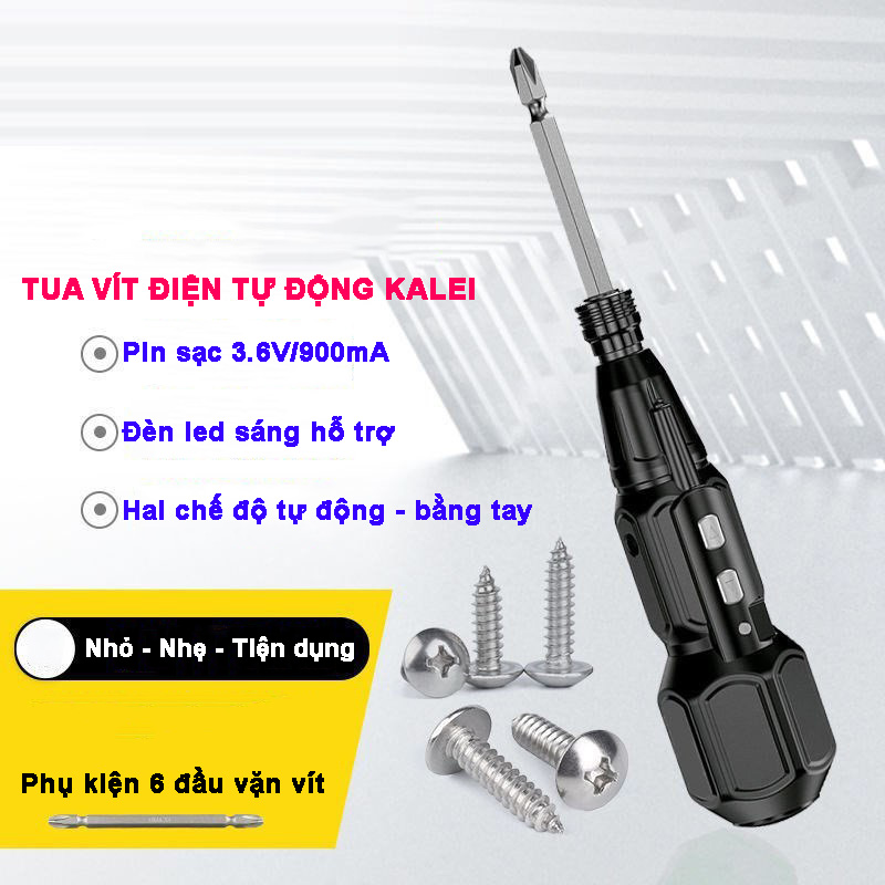 Tua vít điện sạc pin Kalei 3.6V/900mAh với 2 chế độ hoạt động, động cơ dây đồng bánh răng kim loại, dụng cụ vặn vít tự động thông minh tiện lợi