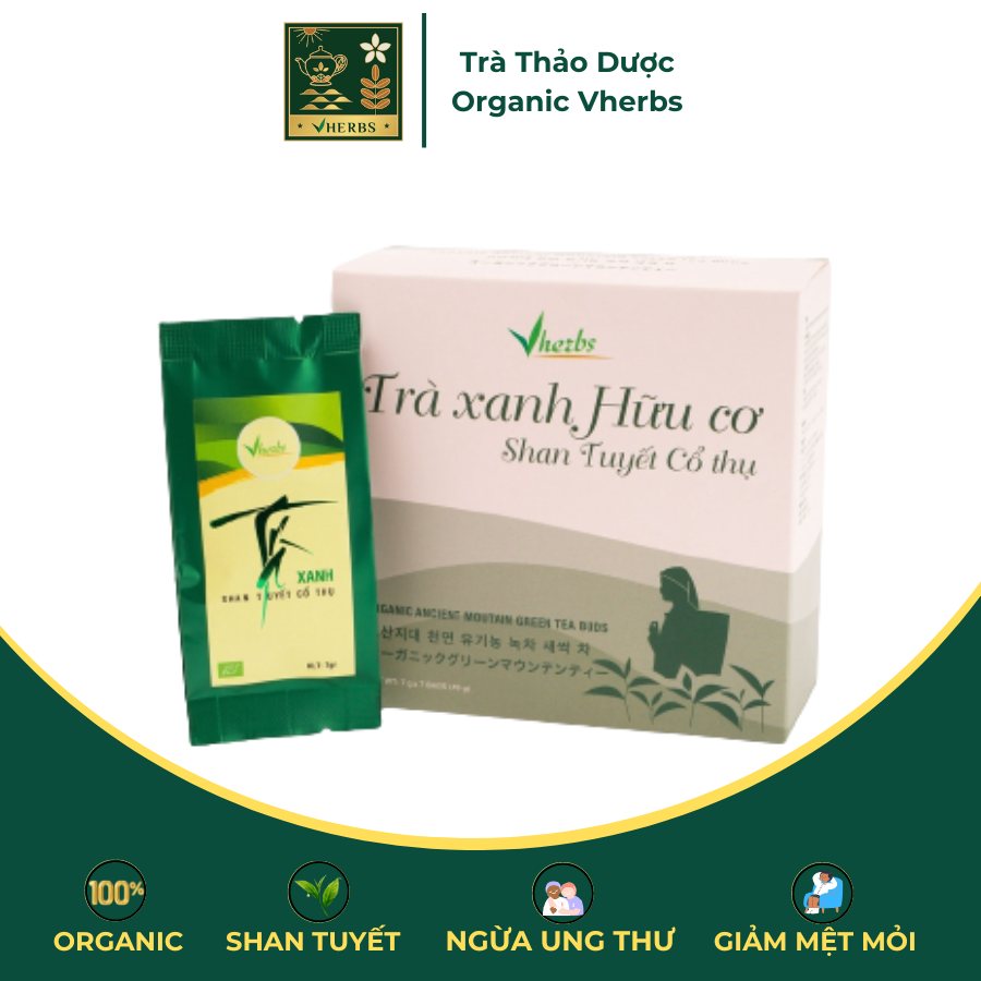 Trà xanh hữu cơ shan tuyết cổ thụ vherbs hộp 49g - 100% búp trà xanh núi cổ thụ hữu cơ nguyên chất - giúp giảm mệt mỏi, chậm lão hóa, ngăn ngừa ung thư