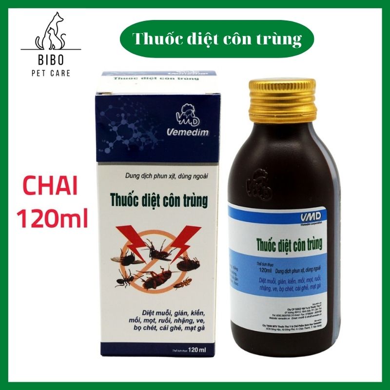 Thuốc diệt côn trùng Vemedim diệt ve, bọ chét, cái ghẻ, mạt gà, mối, mọt, ruồi, muỗi, kiến, gián chai 50ml - Bibopetcare