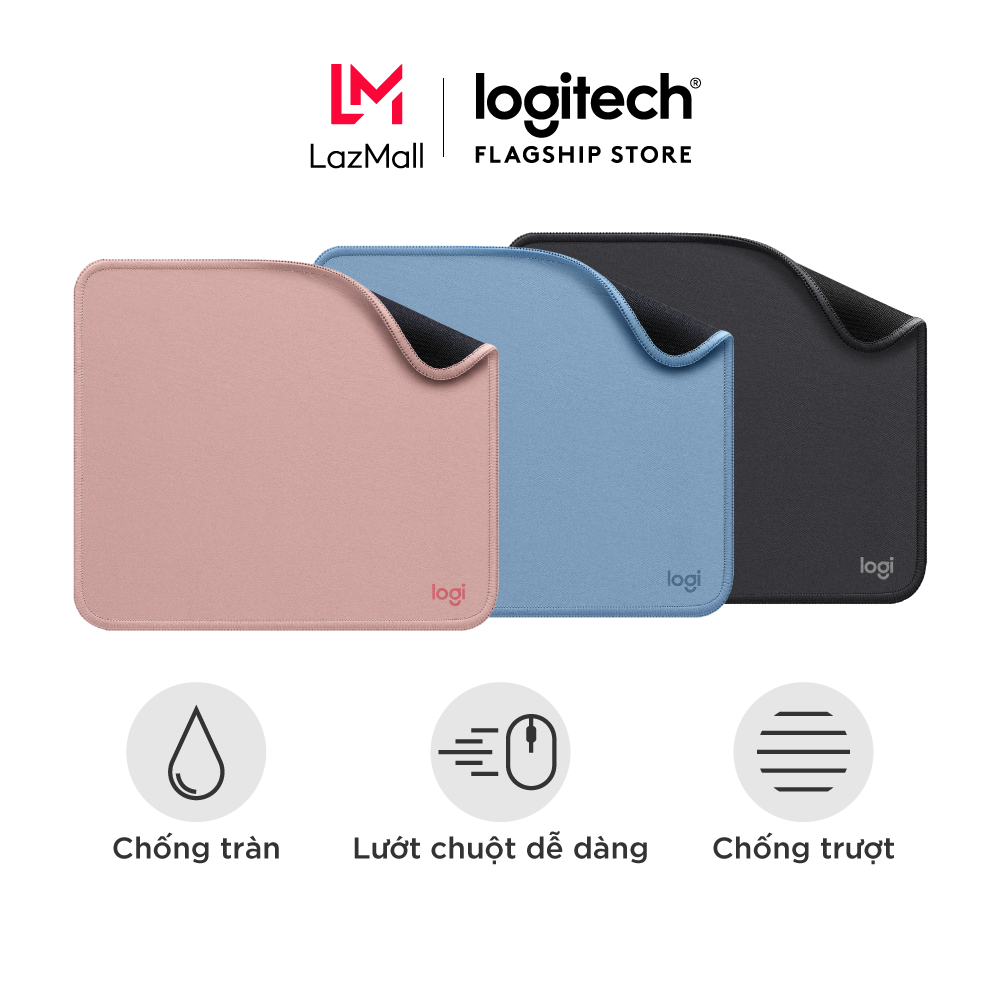 Lót chuột Logitech Mouse Pad - Đế cao su chống trượt, lướt dễ dàng, bề mặt chống đổ tràn, bền bỉ, nhỏ gọn