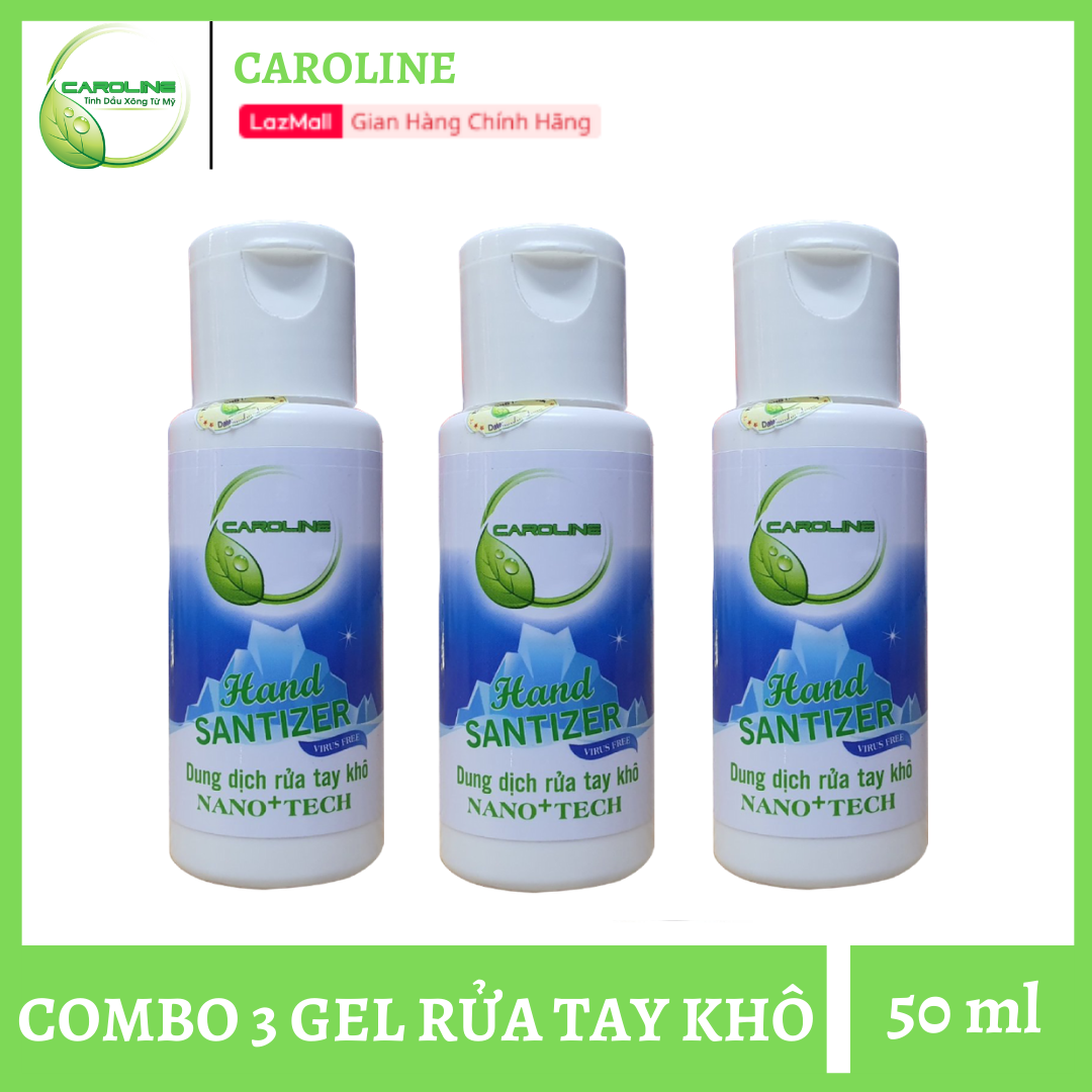 Combo 3 gel rửa tay khô chính hãng, tiện dụng, diệt khuẩn lên tới 99,9% hương khuynh diệp Caroline 50 ml
