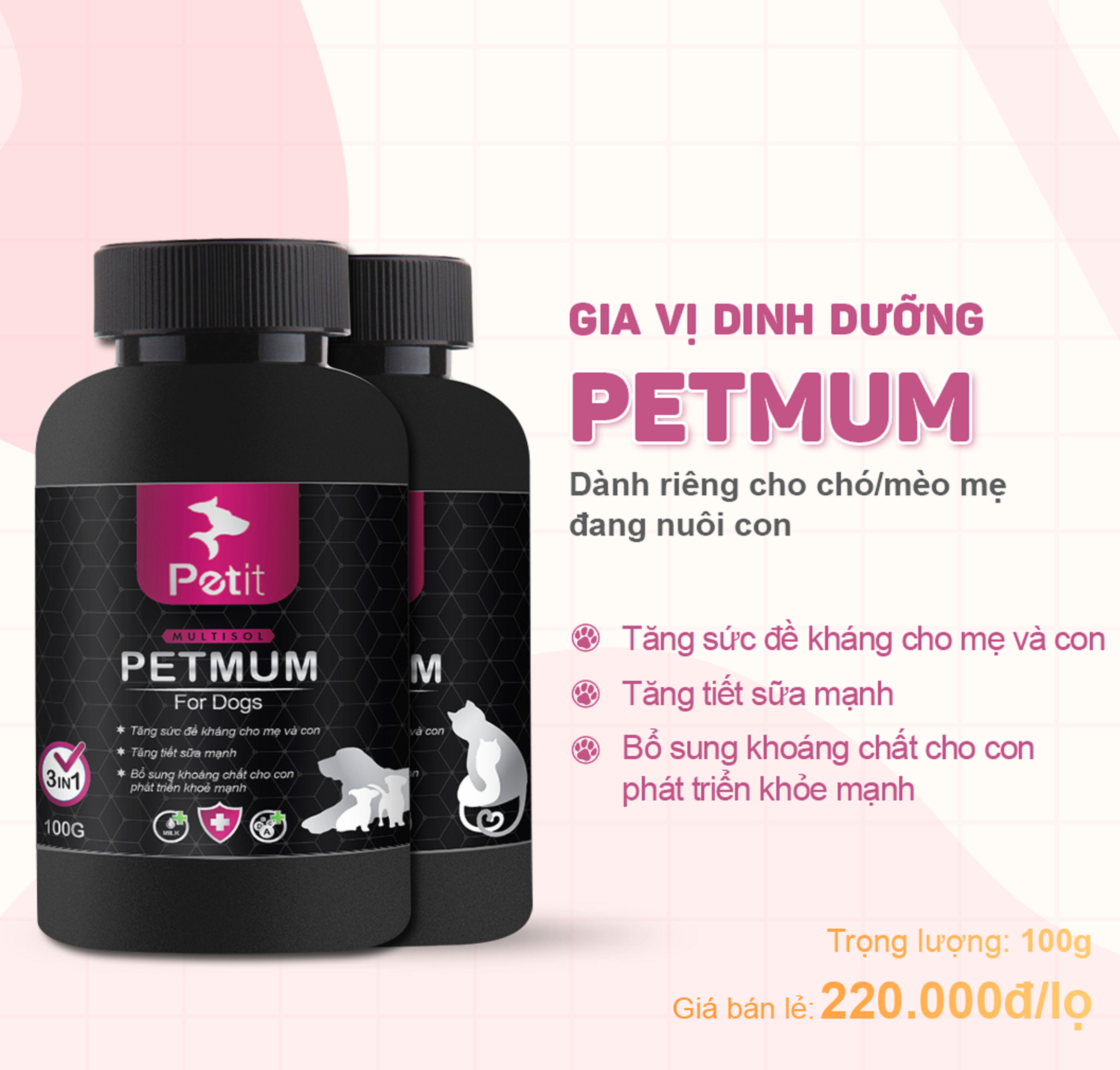 [HCM]PETMUM -Đồ Ăn Cho Chó Mèo Mẹ Đang Nuôi Con Gia Vị Dinh Dưỡng