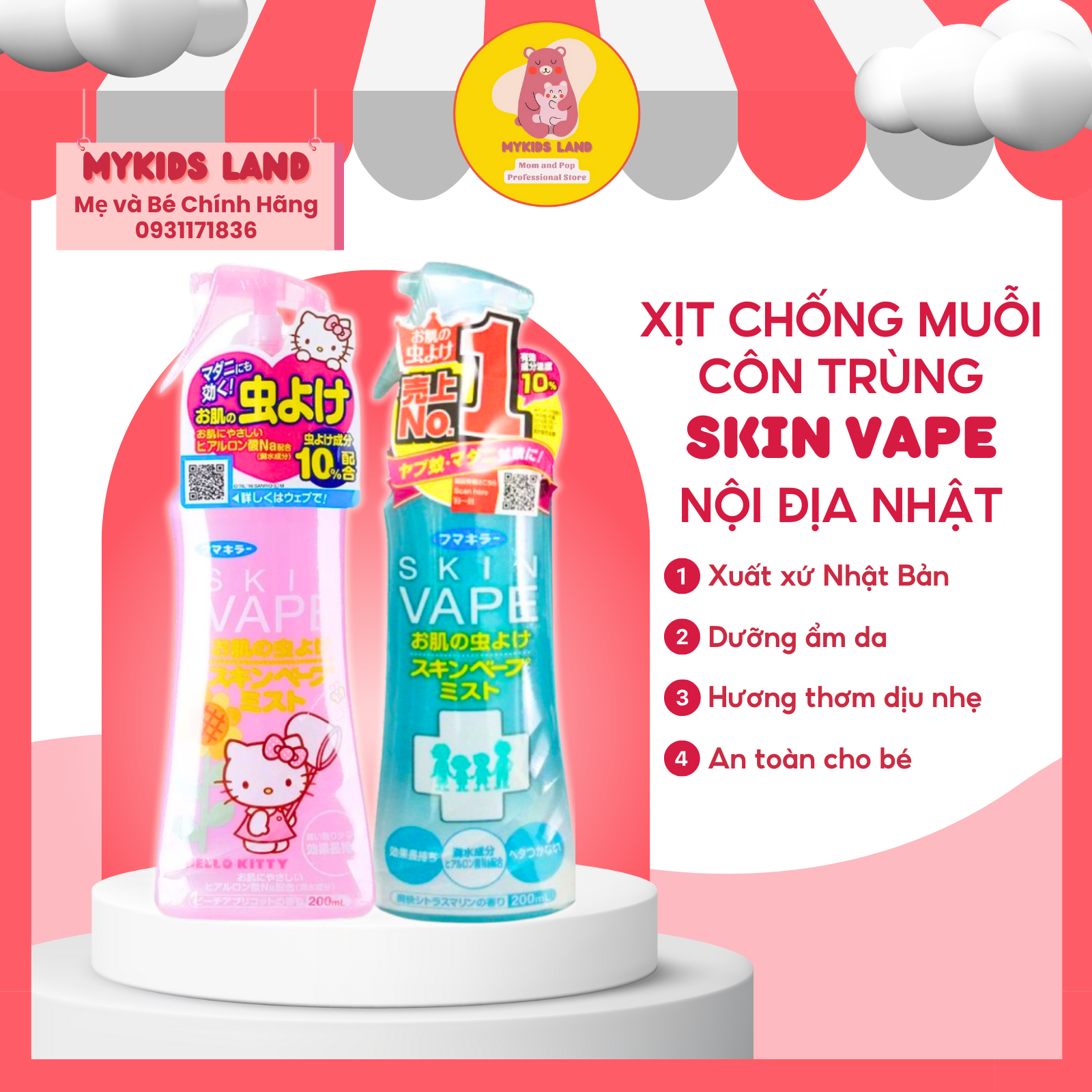 Xịt chống muỗi và côn trùng skin vape nội địa nhật bản xanh, hồng 200ml