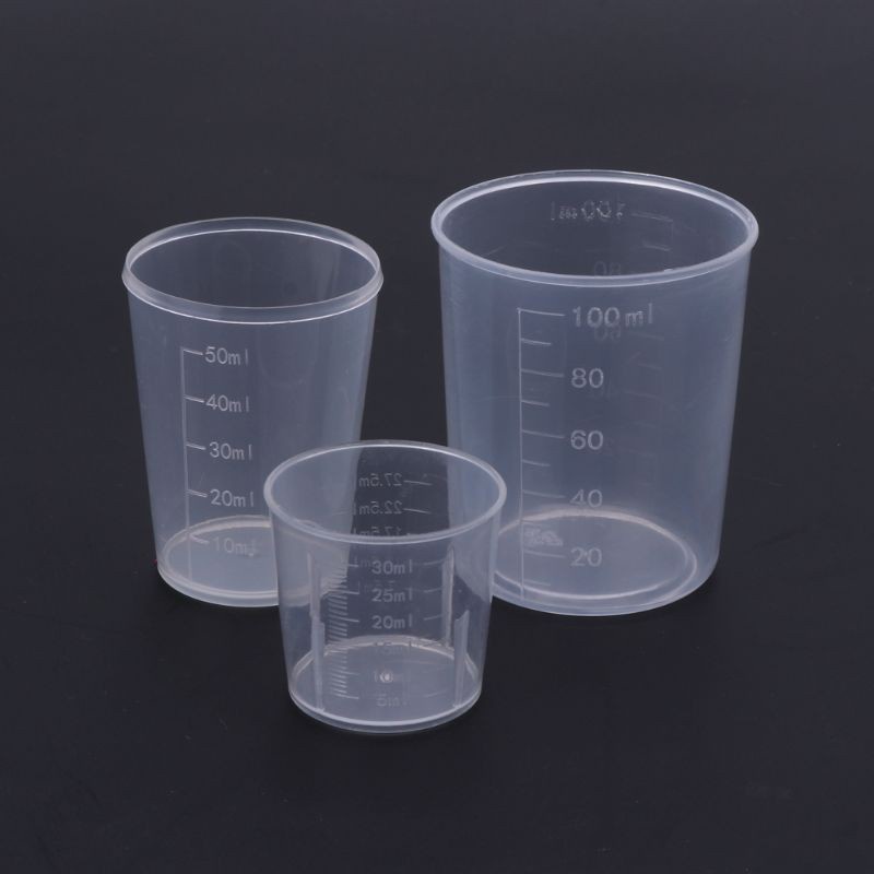 Set 3 cốc nhựa có chia vạch 30ml, 50ml, 100ml đong dung dịch, chất lỏng