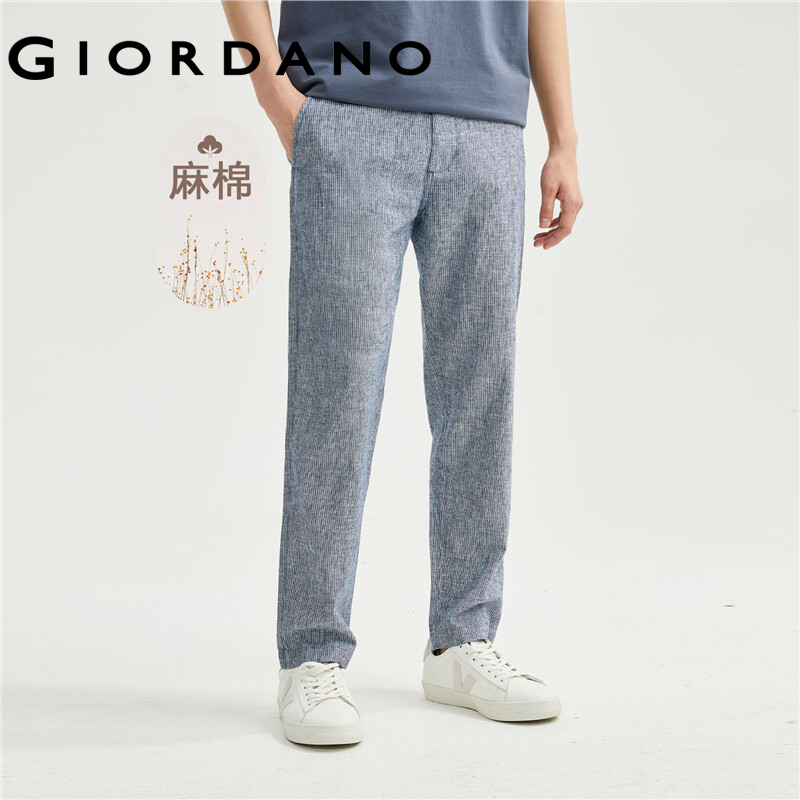 GIORDANO Men Pants Natural Linen Cotton Lightweight Summer Pants Mid Rise