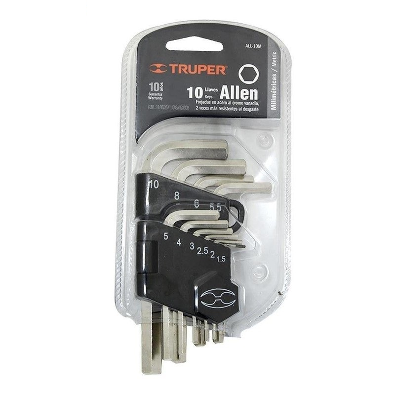 Bộ lục giác 10 cây đầu bằng hệ mét 1.5-10mm truper 15536