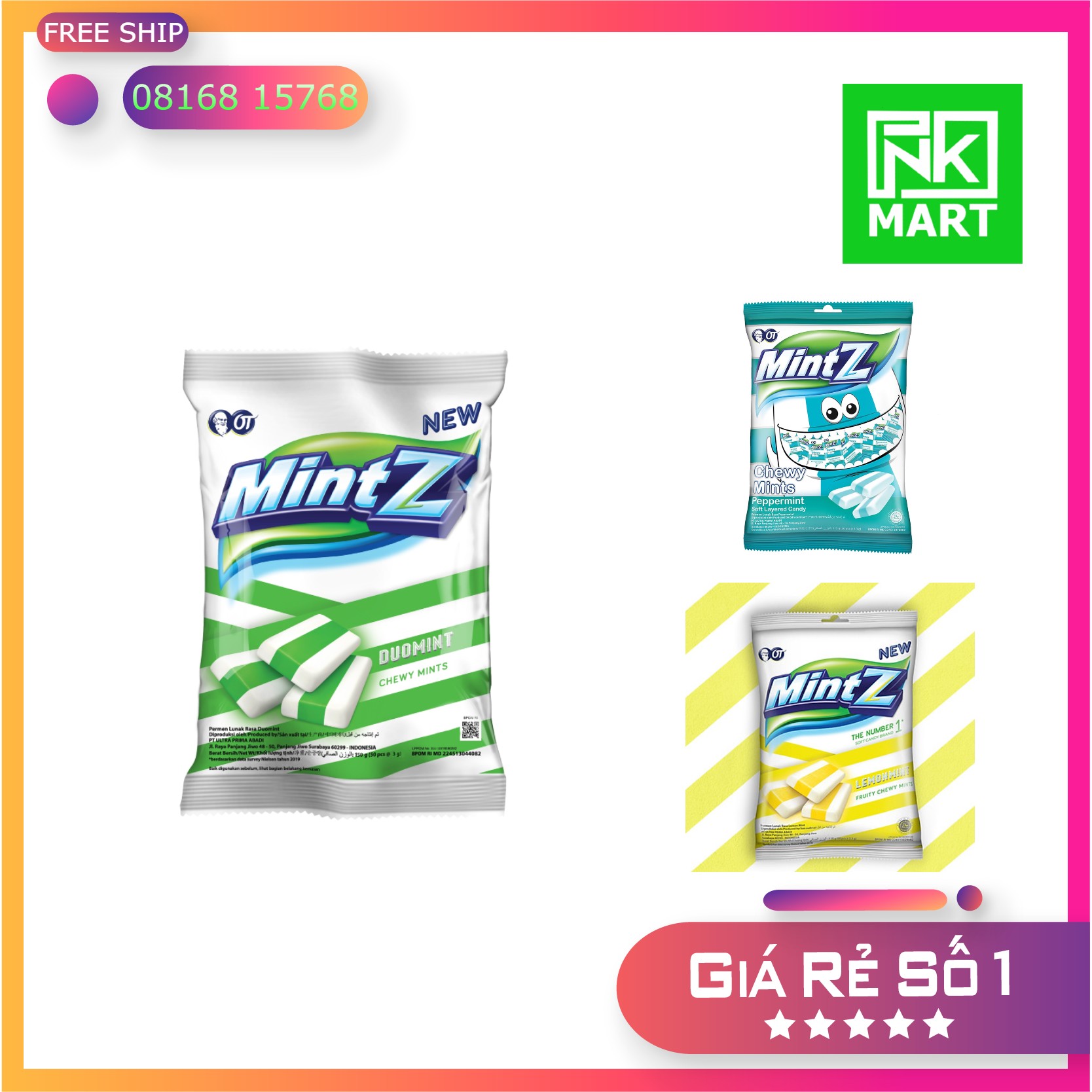 Kẹo Mềm MintZ Duomint 150gr (2.3 gr x 50pcs)