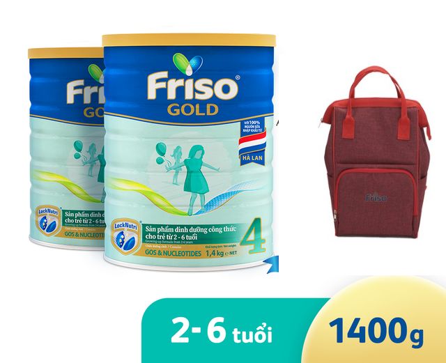 Bộ 2 hộp sữa bột friso gold 4 1400g _tặng ba lô bỉm sữa