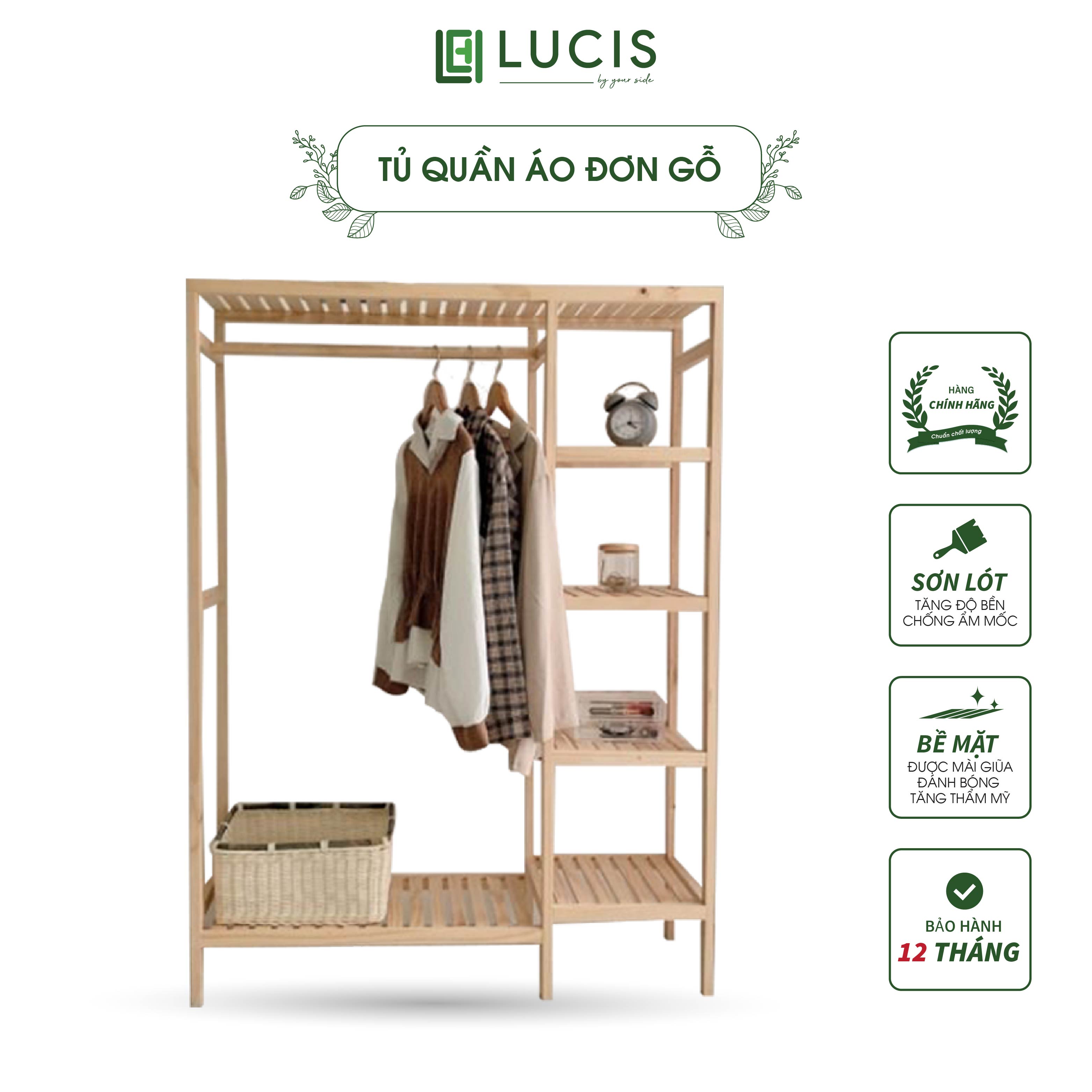 Tủ treo quần áo LUCIS gỗ thông 2 khoang