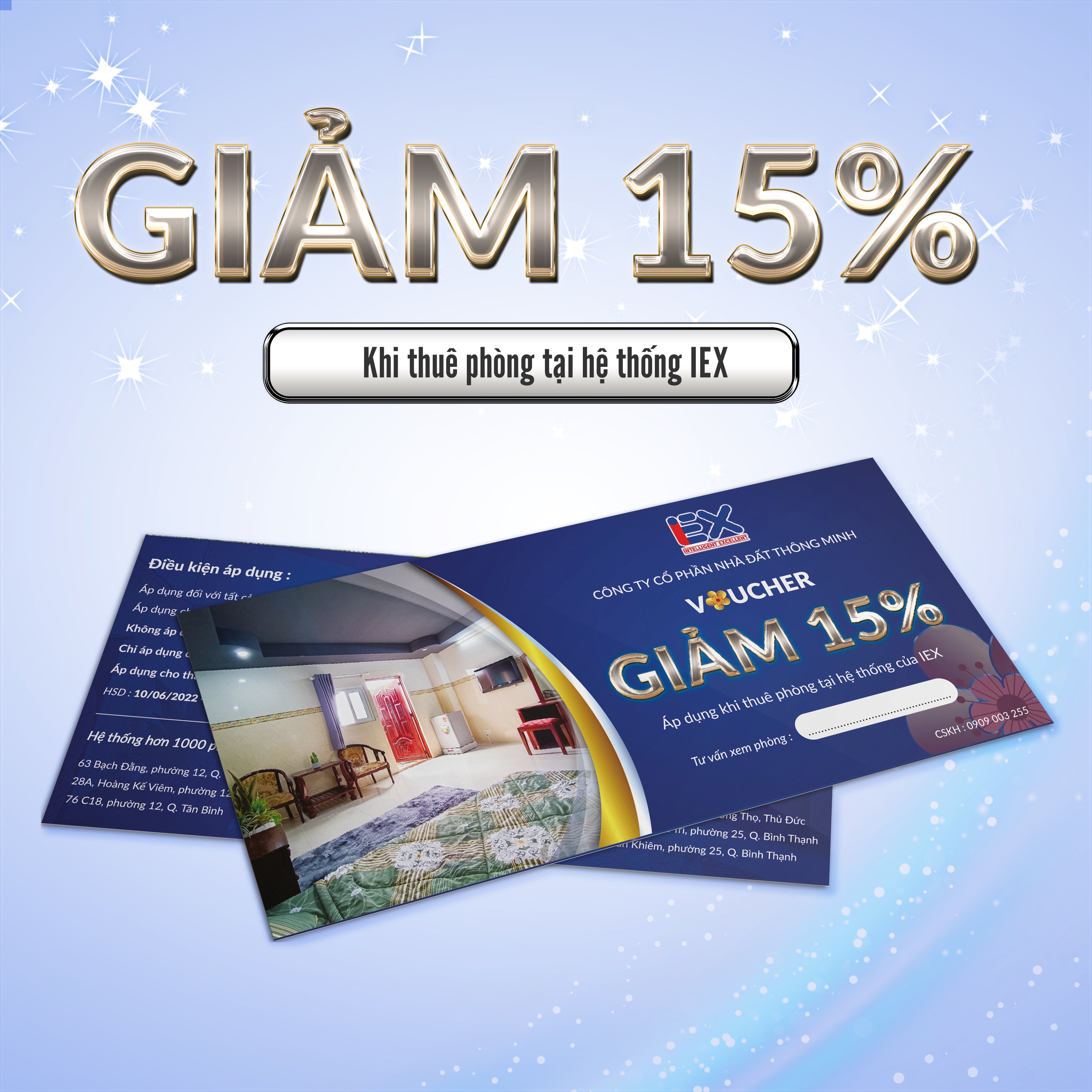 Giảm giá 15% khi thuê phòng