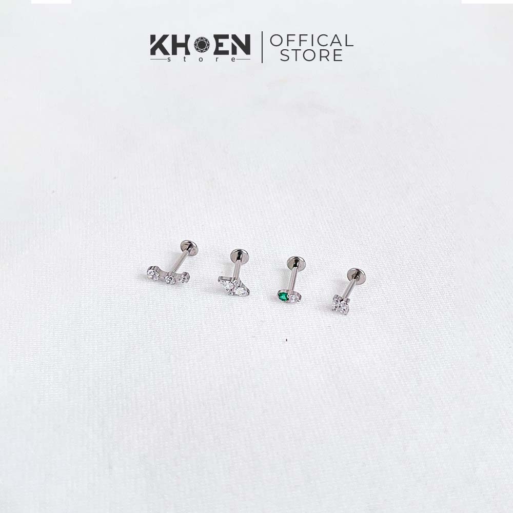 Khuyên tai đá chân dẹp Titanium G23 - Khoen store