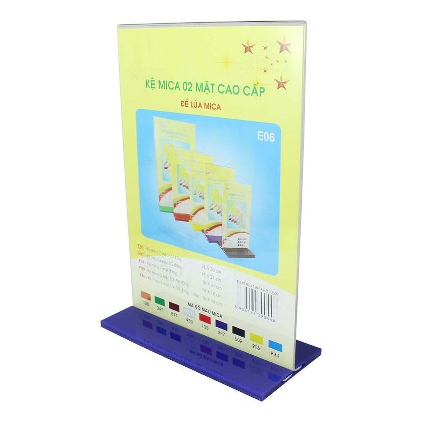 Kệ mica 2 mặt a4 đứng - đế lùa nhiều màu e06 kích thước 21x30 cm