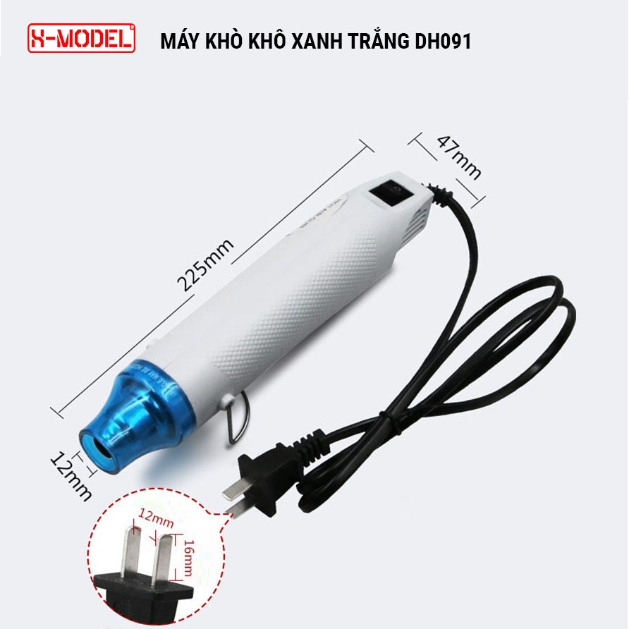 Máy khò nhiệt khô XANH TRẮNG DH091 mini tiện lợi, siêu hữu ích làm khô nhanh mô hình Gundam, phụ kiện XMODEL