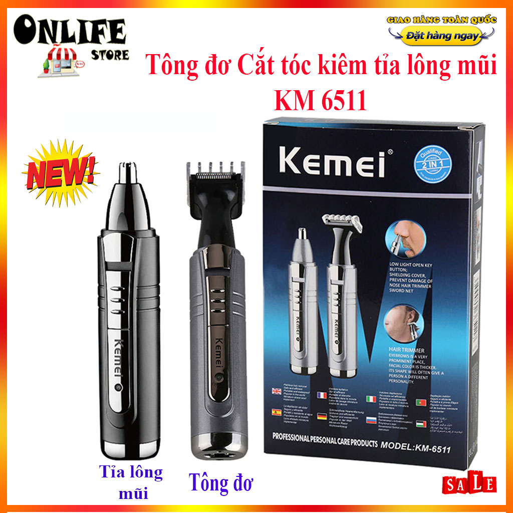 Tông đơ cắt tóc không dây, Máy cạo lông mũi và tai- Tông đơ/ tăng đơ cắt tóc km- 6511- hỗ trợ sạc điện chuyên nghiệp dòng kemei