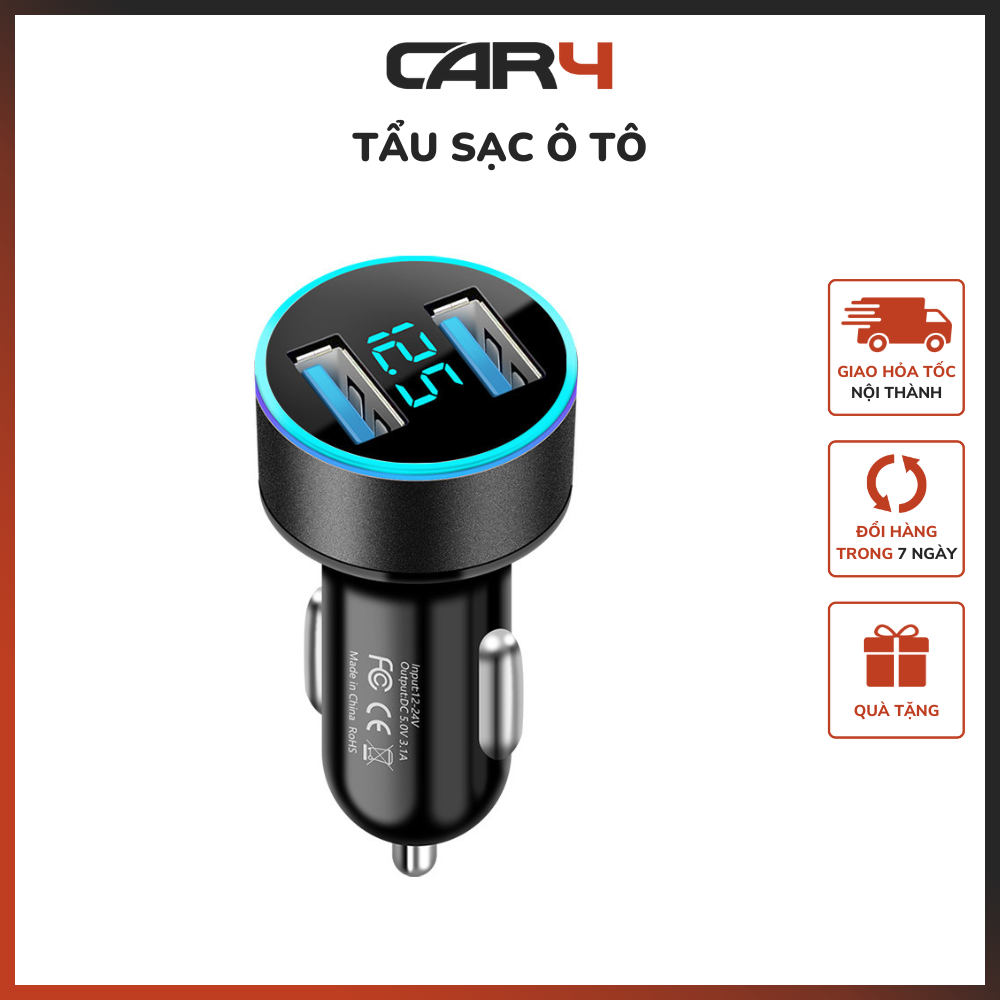 Tẩu sạc nhanh ô tô 2 cổng usb car4 -