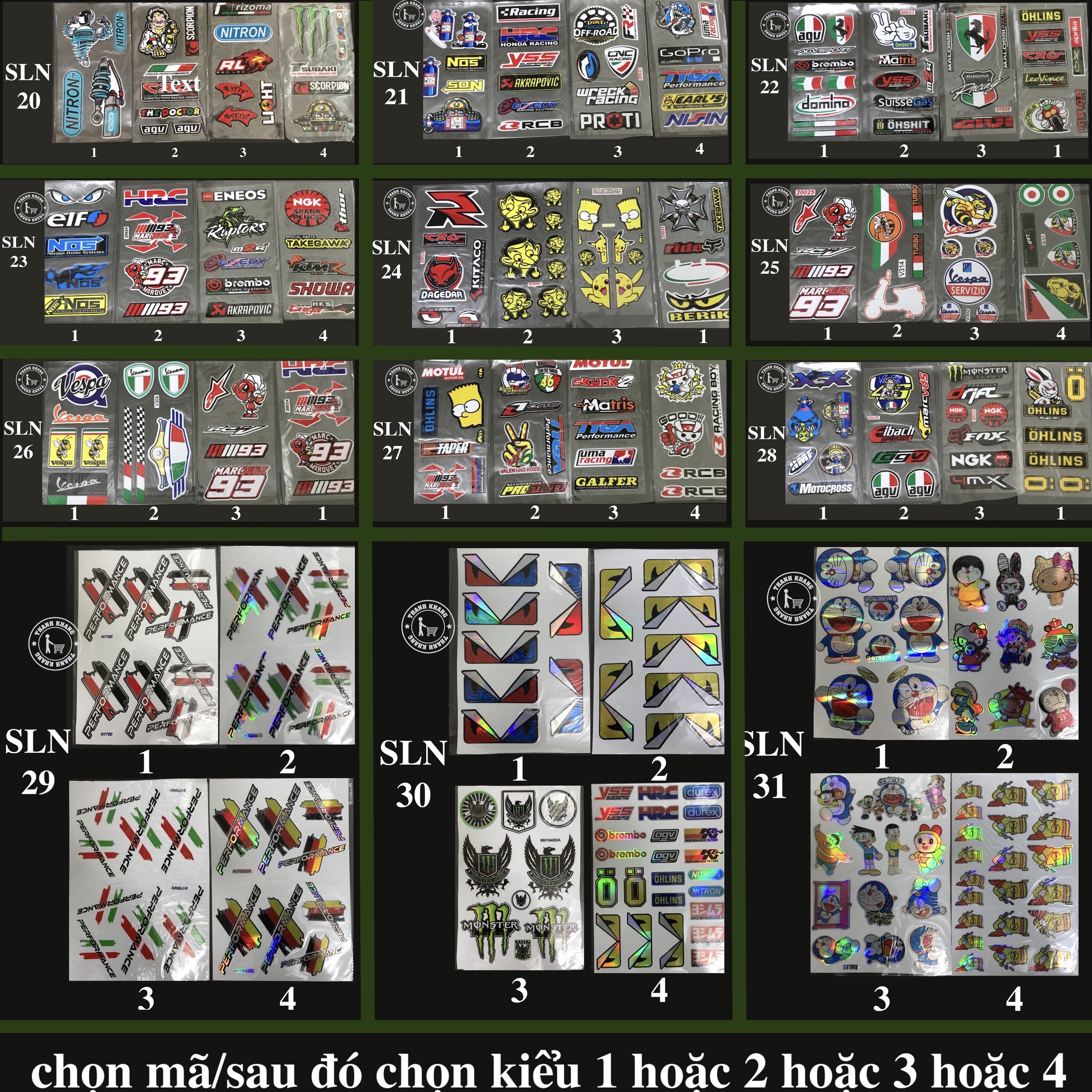 Tem dán trang trí xe máy đủ hình cho bạn lựa chọn Doremon,kingdrag,vespa,racing boy,hình nghộ nghĩnh thanh khang.