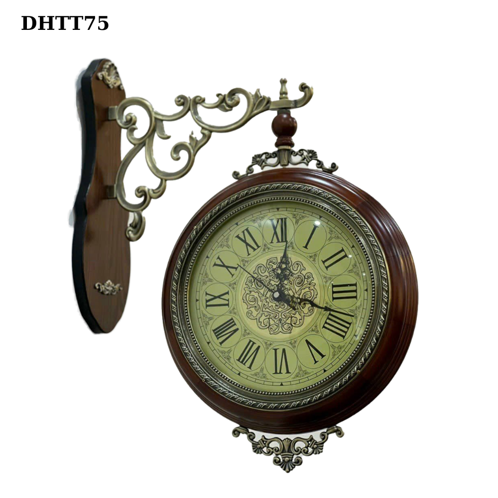 Đồng hồ treo tường tân cổ điển 2 mặt sang trọng dhtt75 - đồng hồ chạy pin, kim trôi tĩnh âm