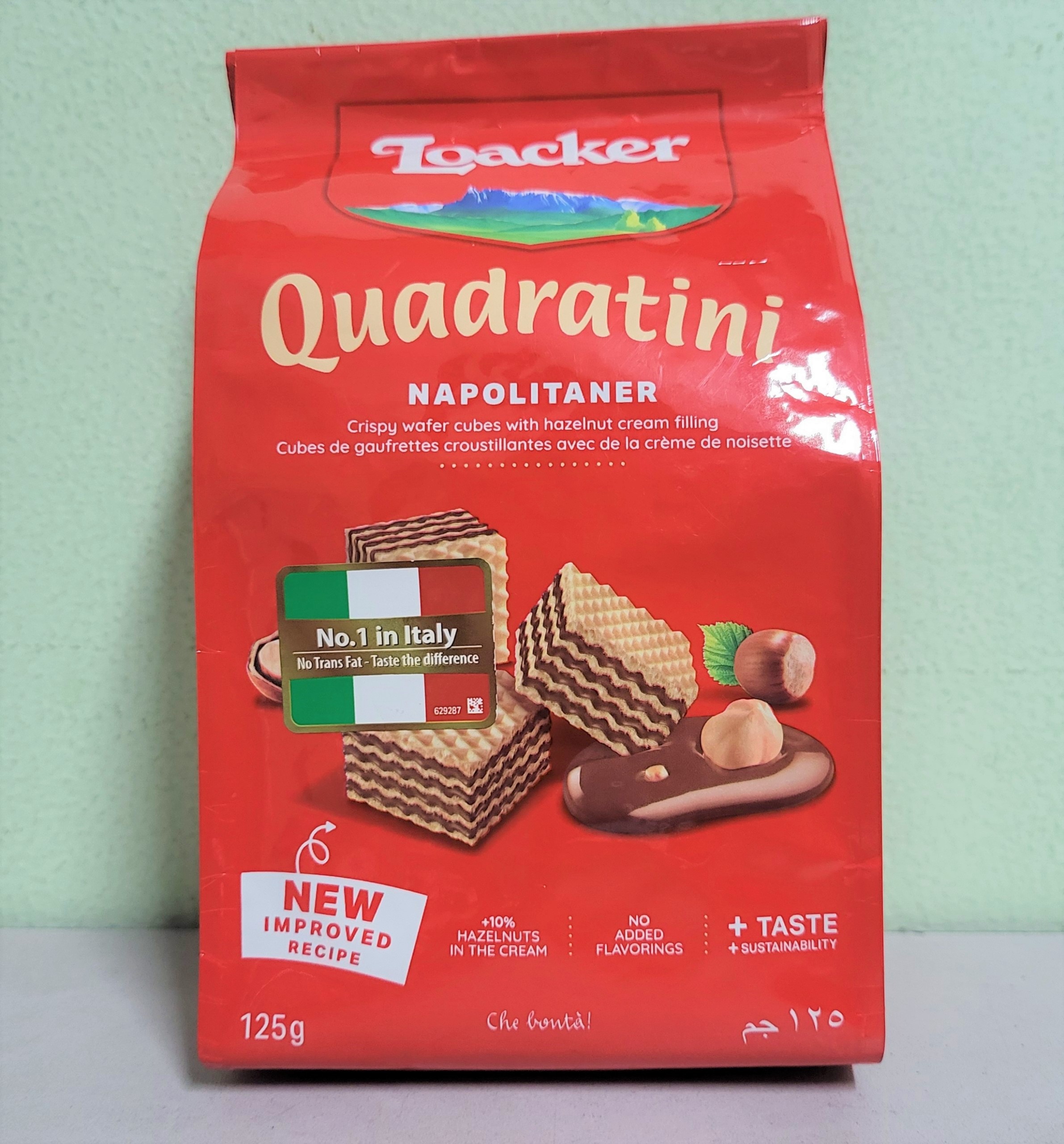 [Gói 125g – ĐỎ] BÁNH XỐP NHÂN KEM HẠT DẺ [Austria] LOACKER Quadratini Napolitaner