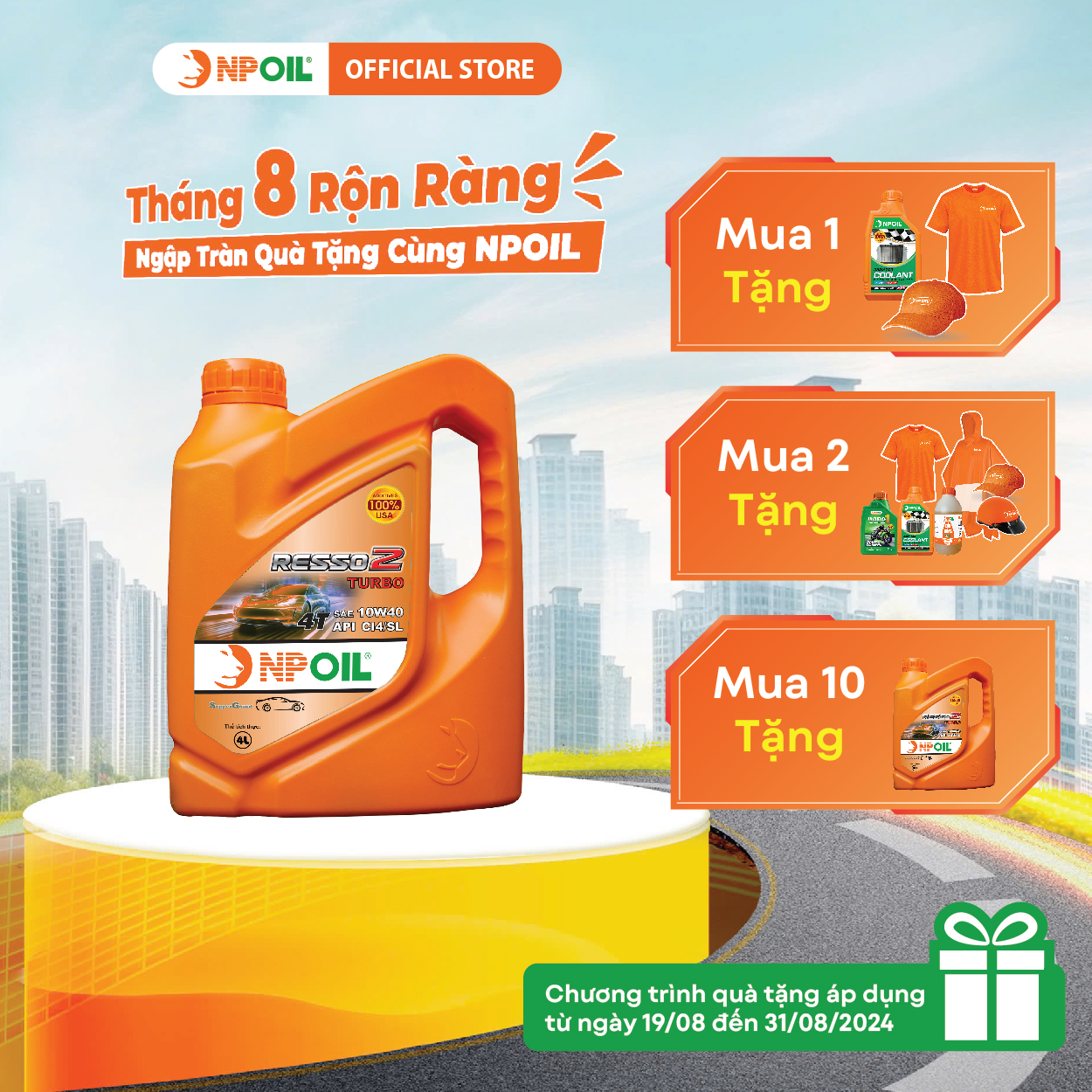 Npoil - dầu động cơ xe ôtô 4t - resso 2 ci4/sl 10w40 - can 4 lít