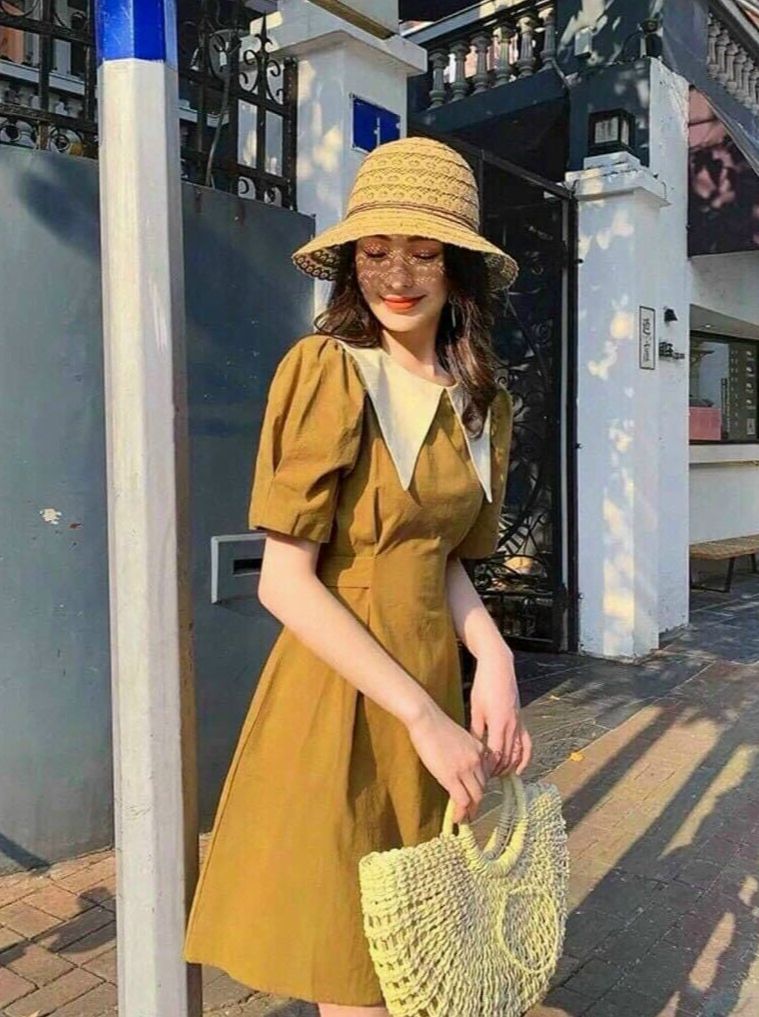 [Mẫu Mới]Đầm nữ kiểu dáng cánh diều thiết kế đối xứng ở cổ thích hợp đi chơi dự tiệc HARI