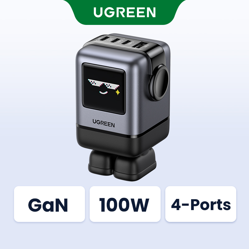 Robot Sạc nhanh UGREEN Uno 100W GaN Charger Type C PD USB 4-Port Small Robot Fast Charging Charger for iPhone 16 pro max 15 pro max SAMSUNG S24 Ultra Model:45514