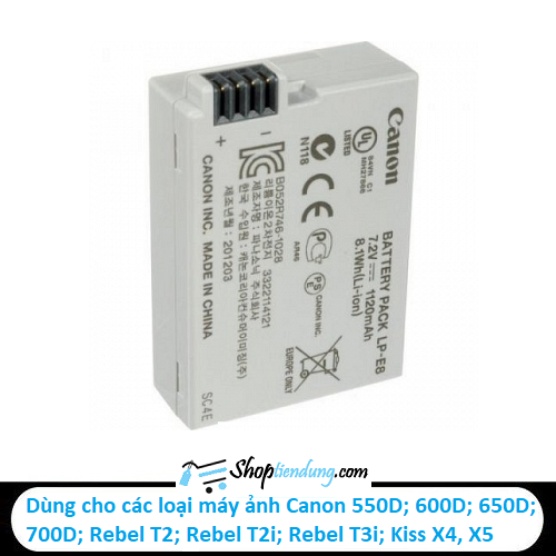 Pin máy ảnh cho canon 550d, 600d, 650d, 700d , rebel t2, rebel t2i, rebel t3i , kiss x4, x5, lp-e8