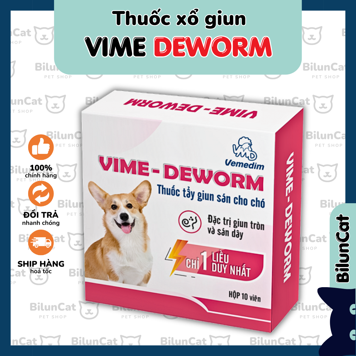  Thuốc xổ giun cho chó Vime Deworm Vemedim làm sạch giun sán hiệu quả  hộp 10 viên  
