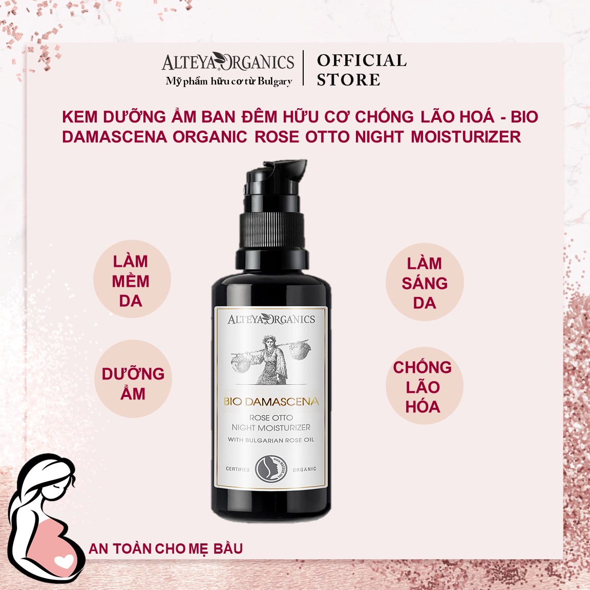 Kem Dưỡng Ẩm Ban Đêm Hữu Cơ Chống Lão Hoá - Bio Damascena Organic Rose Otto Night Moisturizer 50m
