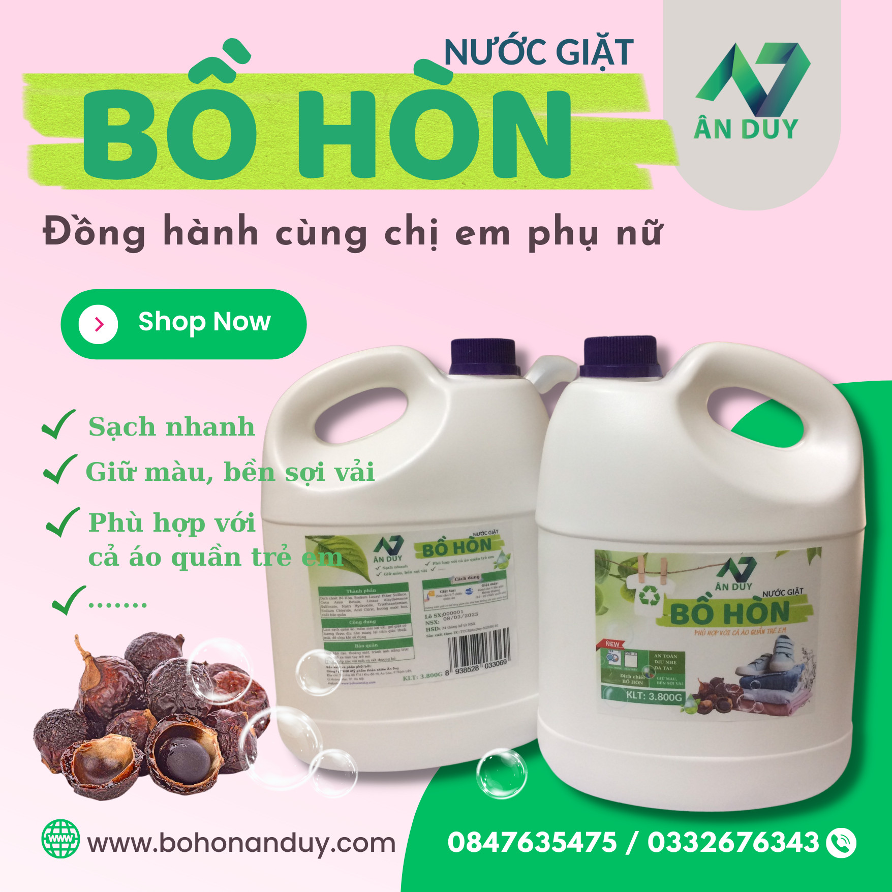 Nước giặt bồ hòn hương hoa 3800g