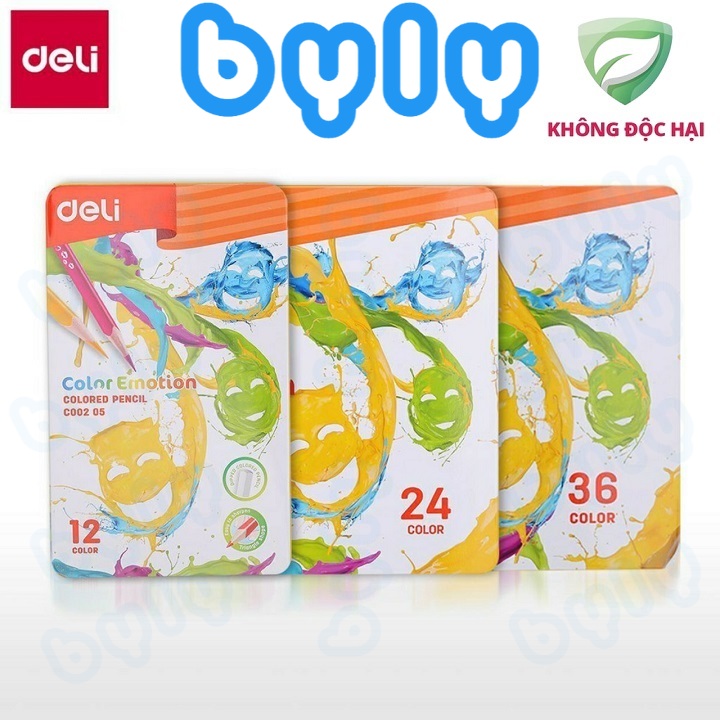 Hộp bút chì màu thân tam giác hộp thiếc Deli C00205 C00225 C00235, sản phẩm chất lượng cao -ByLy Store có giao hoả tốc