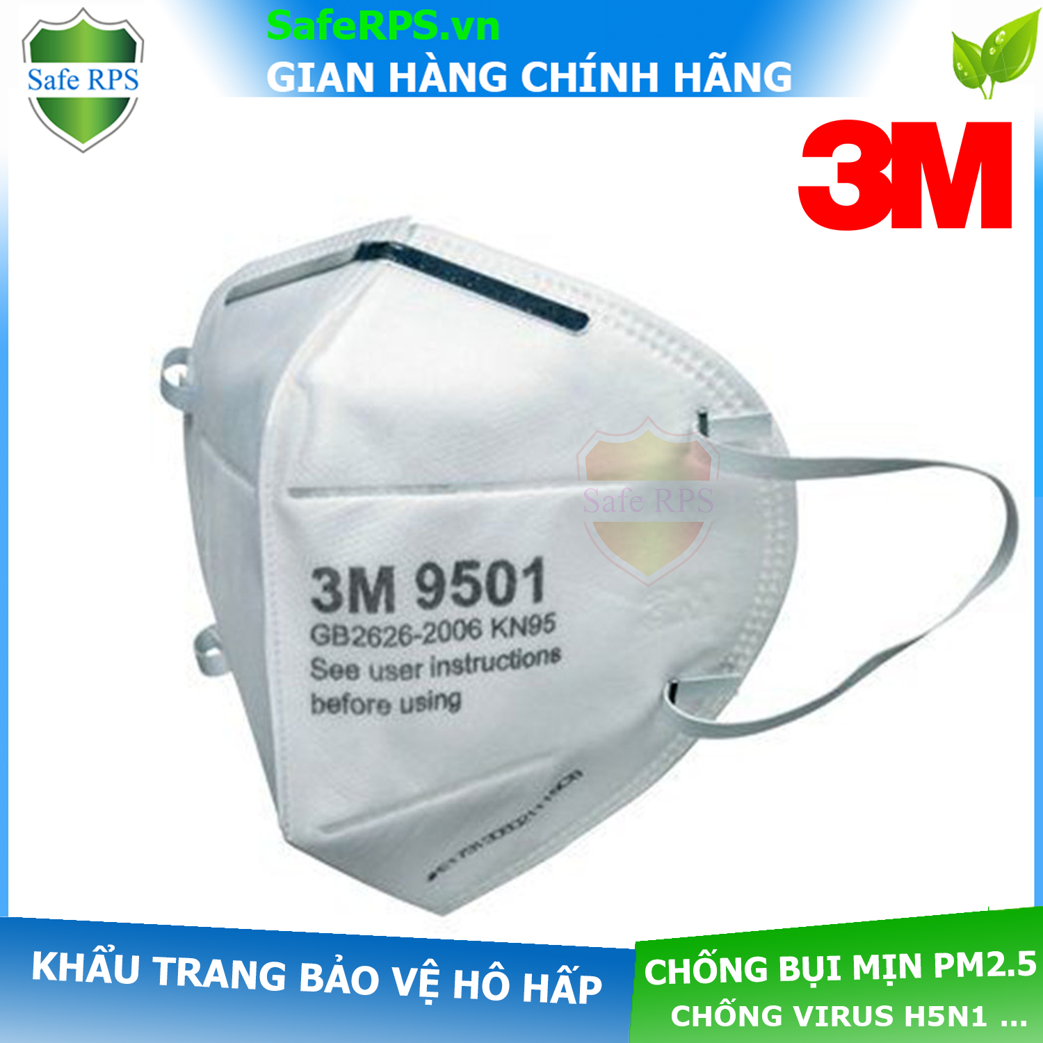 Khẩu trang cao cấp chính hãng 3M 9501 kháng khuẩn , chống bụi siêu mịn Pm2.5 - Màu trắng