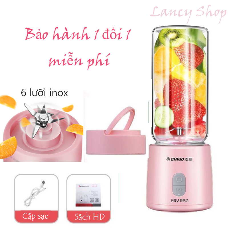 Máy Xay Sinh Tố Cầm Tay Mini Đa Năng Sạc Tích Điện 6 Lưỡi Xay cao cấp