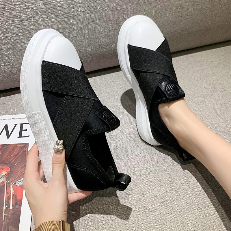 Giày Slipon Nữ đế độn lười vá trắng cực hot