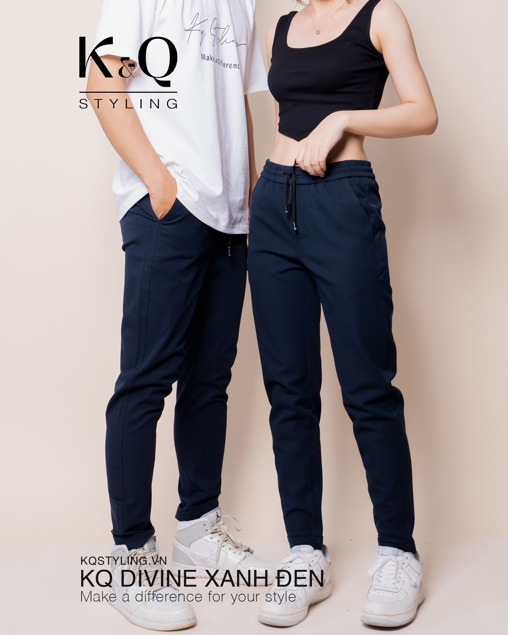 Quần Ống Suông Xanh Đen Unisex K&Q STYLING Kaki Cotton Co Giãn Tốt Cao Cấp