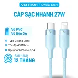 Cáp Sạc Nhanh PD Type C Sang Light 27W Vention, Vỏ Bọc Dù Chống Đứt Gãy, Sạc Nhanh iPhone 16/15/14/13/12/11/X/8, Truyền Dữ Liệu 480Mbps, Bền Bỉ Nhiều Màu Sắc
