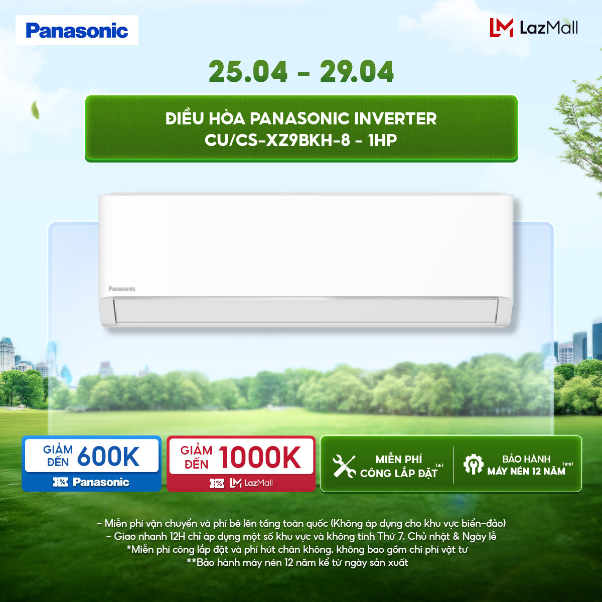 [CHỈ GIAO MIỀN BẮC] [Trả góp 0%] [Chỉ giao miền Bắc] Máy lạnh/Điều hòa Panasonic Inverter CU/CS-XZ9BKH-8 - 1HP - Hai chiều - Eco AI - Lọc sạch không khí NanoeX - Wifi - Hàng chính hãng