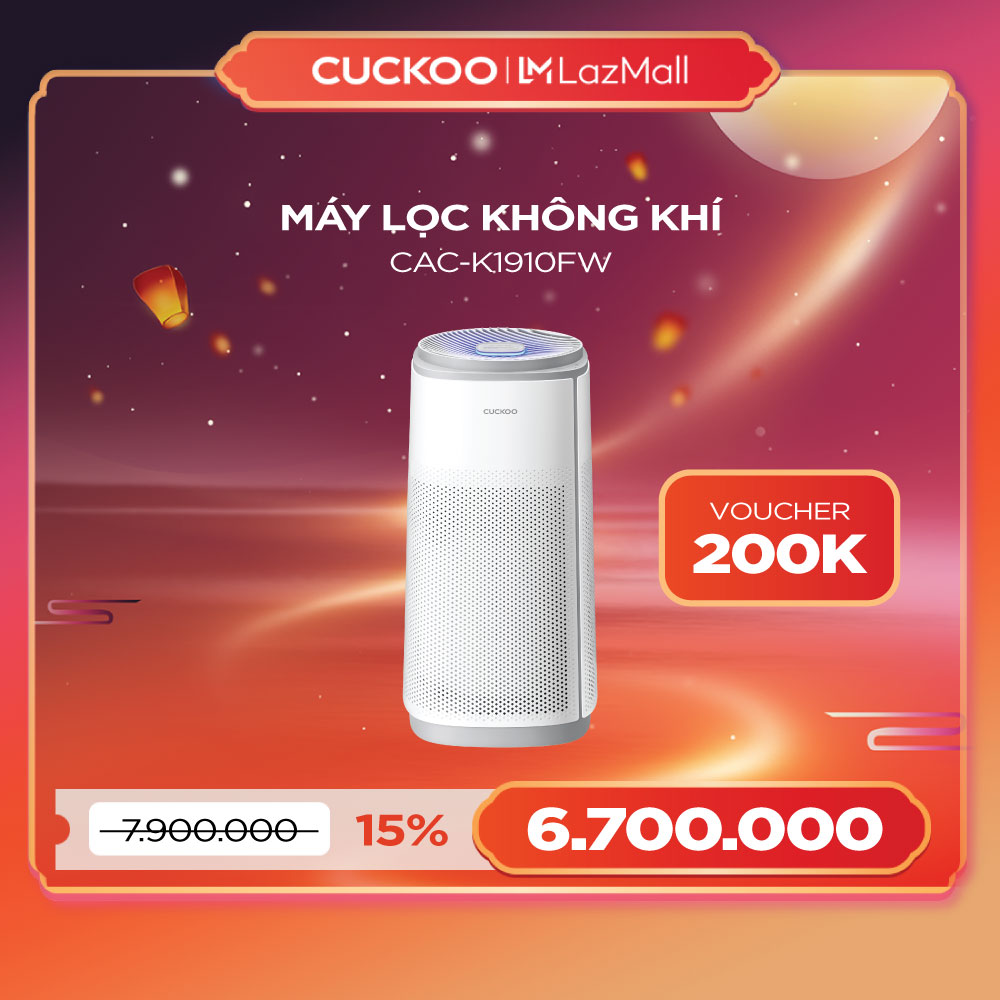 Máy lọc không khí cuckoo 66m2 cac-k1910fw - lọc toàn diện 360 độ - đèn led 8 màu hiển thị chỉ số chất lượng không khí - bảo hành 24 tháng